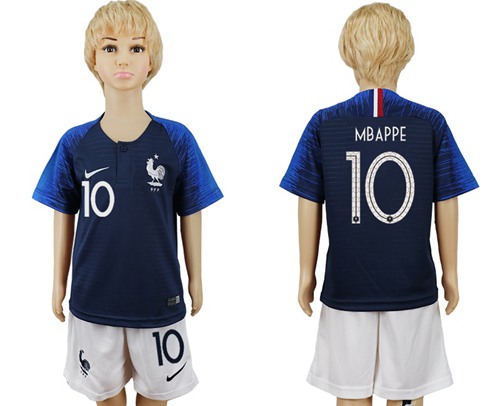 France #10 Mbappe Home Kid Soccer Country Jersey - Click Image to Close